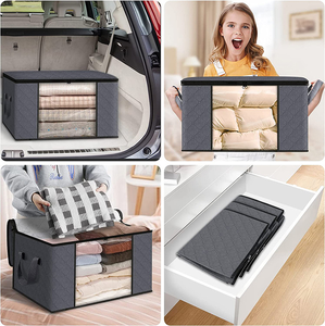 Lavinia Custom all'ingrosso 35L sacchetto di stoccaggio in tessuto Non tessuto robusto pieghevole vestiti Organizer finestra trasparente scatole di stoccaggio quadrate - Product Image 3