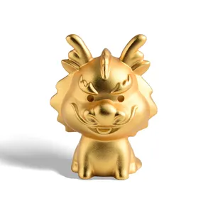 Decoração de mascote Ano do Dragão logotipo personalizado todo banhado a ouro
