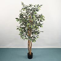 Grand arbre artificiel Ficus de 160 cm avec pot noir, tronc en bois naturel, feuillage vert réaliste, plante d'intérieur pour la décoration de Noël
