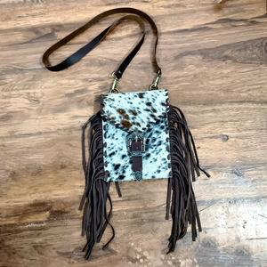 Bolso de Hombro de Cuero Genuino con Flecos, Bandolera con Solapa y Hebilla Decorativa, Estilo Western para Mujer - Product Image 1