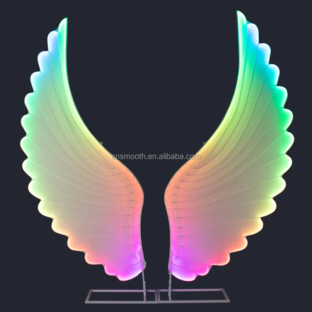 Smooth decorative colorful LED lighted big giant metal angel wings