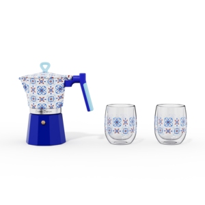 Elegante Moka blu floreale con tazze di diamanti per gli amanti del caffè elegante Set regalo per gli appassionati di Espresso - Product Image 5