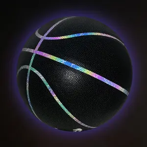 Size 7 Customized logo glow in the dark holographic glowing reflective basketball ball