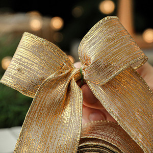 Pita Natal Kain Berkilau Bahan Pita Dekoratif Serbuk Emas untuk Hiasan Natal dan Thanksgiving dengan Tali Kawat Overlock. - Product Image 3