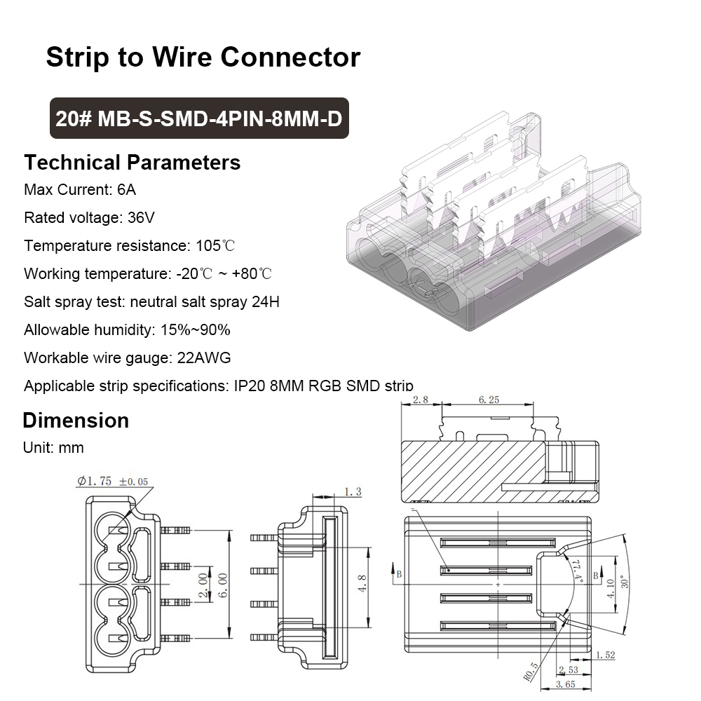 20# MB-S-SMD-4PIN-8MM-D : MB-S-SMD-4 broches-8MM-D