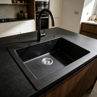 Évier de cuisine moderne à montage par le haut, noir, 31 pouces, à un trou, OEM/ODM, évier simple en quartz composite et granit, 31*20*8 pouces