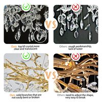Lustre en branches d'arbre dorées, luminaire moderne rond en cristal K9 pour salon, hall d'entrée, îlot de cuisine
