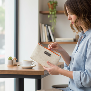 Sac à fermeture éclair durable de style naturel avec personnalisation de la marque, capacité 7x4x2.5 pouces pour le rangement de cosmétiques et l'usage quotidien - Product Image 6