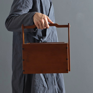 Retro Style Chinese Tea <b>Storage</b> Box Rectangular Wooden With Handle For Tea Ceremony Accessories - Product Image 2