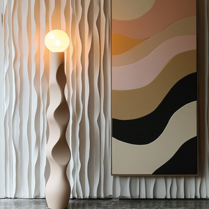 Neutral Tone Spiral Twist <b>Floor</b> <b>Lamp</b> Organic Sculpture Standing Light Frosted <b>Orange</b> Glass Globe Minimalist Wabi Sabi Home <b>Lamp</b> - Product Image 6