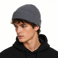 Gorro de punto elástico grueso con efecto desgastado, sombrero unisex estilo punk grunge con accesorios extraíbles para camping, campus, conciertos y uso diario.