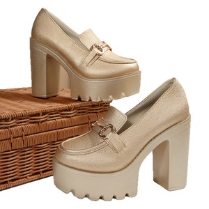 British <b>Style</b> High-Heeled Flats Large Size Autumn New <b>Style</b> Platform Thick Heel Metal Chain Deep Mouth Shoes for Women - Product Image 5