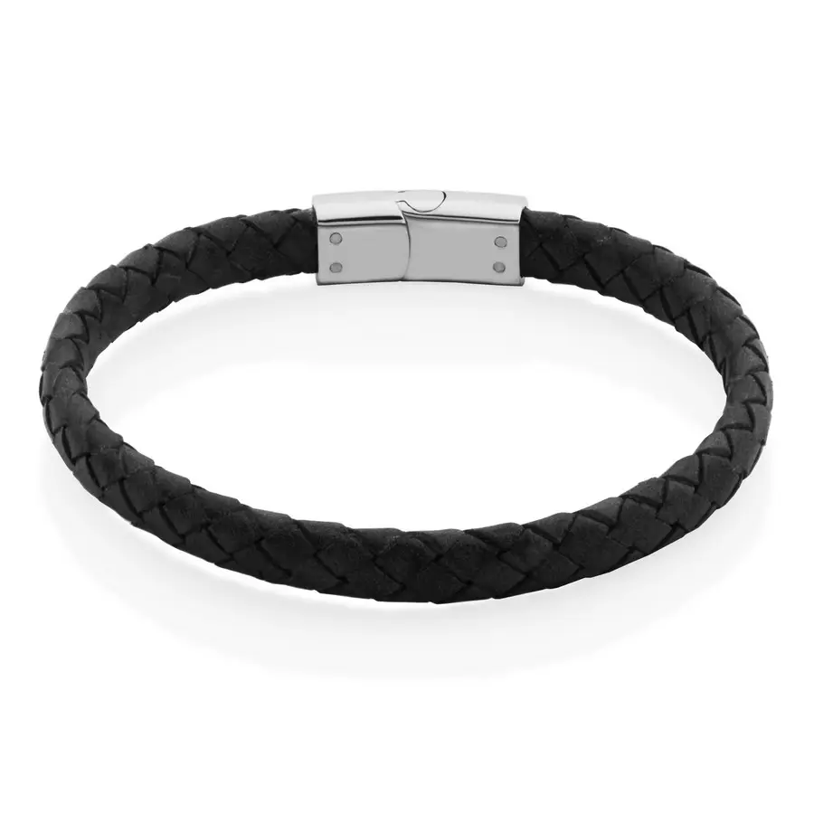 Bracciale in pelle intrecciata da uomo in acciaio inossidabile nero Ultra largo su misura