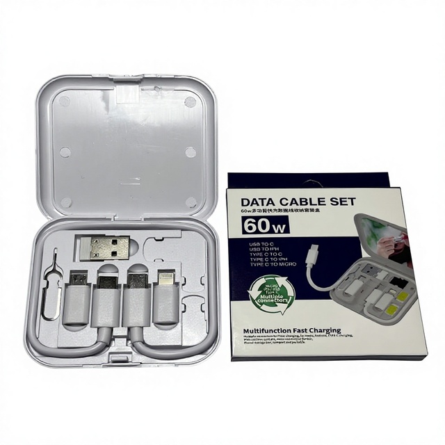 6-in-1 Universal USB Cable Kit with Adapters Type C Cable with SIM Cards Holder Tray 6 in 1 Multi USB Data Cable Storage Box