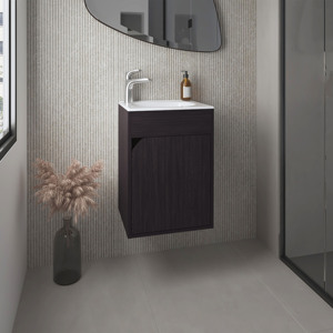 Meuble-lavabo flottant Bethel à une porte avec vasque en résine noire pour salle de bain - Product Image 1