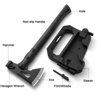 Hache tactique multifonction 15,5 pouces en acier inoxydable pour survie en extérieur, camping, allumage de feu, marteau, sifflet en plastique DIY