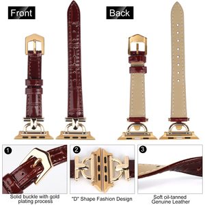 Bracelet de montre en cuir véritable avec boucle en métal en forme de D, pour Apple Watch, nouvelle collection, disponible en stock, pour femmes, bracelet iWatch tendance. - Product Image 3