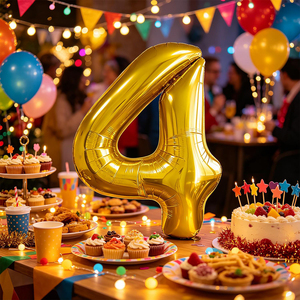 Party Love Helium-Filled Ready Metallic Number 4 Gold 80cm Foil Helium Balloon Party Decor - Product Image 6