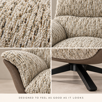 Fauteuil pivotant moderne en cuir écologique et tissu, avec structure en fer et plumes, pour salon ou hôtel