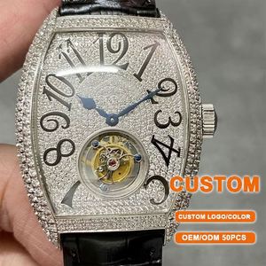 Montre mécanique automatique de luxe personnalisée pour hommes, avec tourbillon, moissanite et zircon, cadran en forme de barillet, pour montres de sport – Vente en gros - Product Image 1