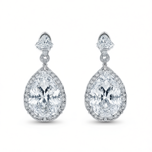 Boucles d'oreilles en or blanc E897 avec diamants taille poire, couleur D, certifiées GIA, bijoux de luxe pour femmes, pour mariage - Product Image 1