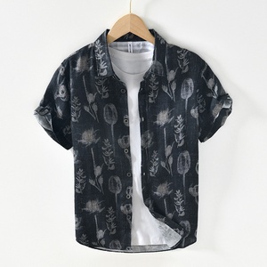 Chemises en lin pour hommes, décontractées, à col carré, à manches courtes, à motifs floraux, pour l'été - Vente en gros - Product Image 6