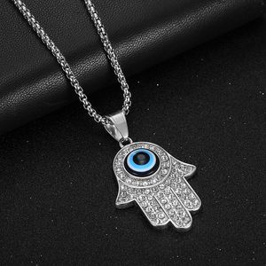 Collier Pendentif Main de Fatima en Acier Inoxydable avec Strass et Breloque Mauvais Œil, Chaîne Couleur Or et Argent, Bijou Cadeau - Product Image 3