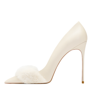 Chaussures à talons hauts et fins pour femmes, grande taille 47, sexy, à bout pointu, sandales en fourrure, escarpins de soirée à coupe large pour femmes - Product Image 1
