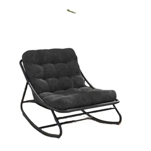 Outdoor Steel Polyester Samba Armless Sling Rocking Chair with Gray Thick Padded Tufted Cushion for Indoor and Outdoor