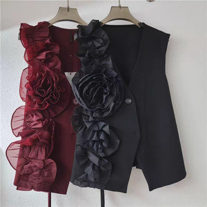 Chaleco con Parches de Flores de Encaje 3D, Nueva Moda Femenina - Product Image 1