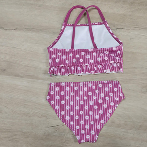 <strong>Cute</strong> Two-Piece <strong>Tankini</strong> Swimsuit Set for Kids Breathable Girls Swimwear with Ruffle Details Custom Floral Design Bathing Suit - Product Image 2