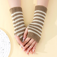 Mitaines d'hiver en tricot à rayures, avec poignets ouverts et doigts visibles, coupe-vent, pour Noël, Nouvel An et la saison hivernale