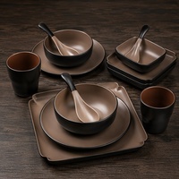 Service de table en céramique grès noir mat moderne de luxe personnalisé, vaisselle zen chinoise, assiettes, bols, tasses pour hôtel, restaurant
