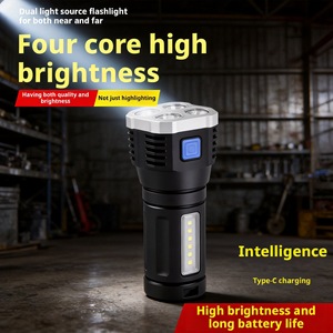 Lampe torche portable d'extérieur transfrontalière à quatre cœurs, haute puissance, avec éclairage latéral COB rechargeable pour usage domestique, éclairage portable. - Product Image 2