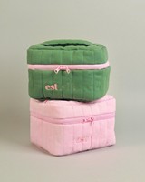Ensemble de trousse de beauté en tweed à logo brodé personnalisé de grande capacité sac cosmétique pour femme avec poignée