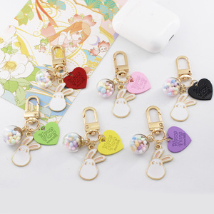Porte-clés en forme de cœur avec boule de verre et lapin mignon de dessin animé, pendentif en alliage pour <span class=keywords><strong>Airpods</strong></span>, accessoire de sac, pour <span class=keywords><strong>meilleur</strong></span> ami ou couple - Product Image 1