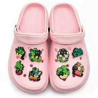 Groothandel Schattige Groene Blad Cactus Bloem Kat PVC Zachte Rubberen Schoenen Decoratie DIY Craft Accessoires Gepotte Zwarte Kat Schoenen Charms