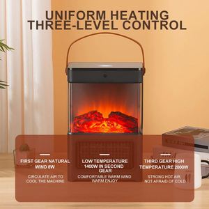 Ventilateur chauffant à simulation de flamme 2000W 220V avec télécommande, thermostat réglable, céramique PTC, personnalisable, mini, portable, électrique - Product Image 4