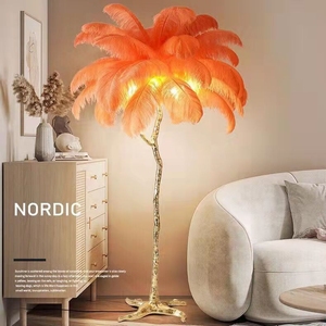 Lampu lantai <span class=keywords><strong>Led</strong></span>, Nordic mewah kamar tidur ruang tamu Resin lampu lantai bulu burung unta berdiri - Product Image 5