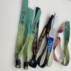 प्रचार इको फ्रेंडली समायोज्य प्लास्टिक क्लिप इवेंट पार्टी ब्रैसलेट कस्टम फेस्टिवल कपड़े बुना हुआ कलाई बैंड कस्टम कलाई बैंड - Product Image 6