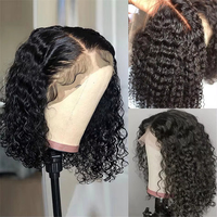 Perruques Bob Courtes Bouclées en Cheveux Humains Vierges Bruts 100% Indiens, Perruques Frontales en Dentelle Sans Colle pour Femmes Noires