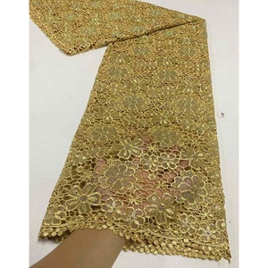 Venta caliente precio al por mayor cordón guipur tela de encaje con diamantes de imitación para organza Africana mujeres vestidos de fiesta - Product Image 4