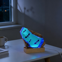 Lampe de table en résine et bois époxy, motif dragon fantastique, avec câble USB, intensité réglable, scène de dragon aérien, décoration artistique, cadeau d'anniversaire, vente en gros