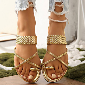 Sandalias de Mujer Casuales con Suela Plana, Tejidas, Estilo Romano, para Playa, Talla Grande 43, Verano 2026, Nuevo Estilo - Product Image 3