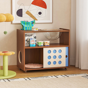 Living Room Cabinet With <b>Storage</b> And Cat House 3 Compartments Mobile Design For Pet And Home Use - Product Image 1