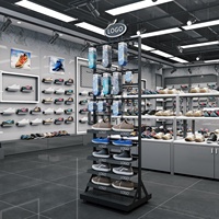 Idées de vente au détail modernes chaussures chaussettes marque boutique métal multi-usage suspendu rotatif présentoir à chaussures avec roues