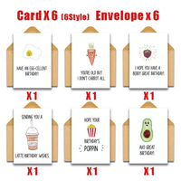 Carte de vœux d'anniversaire mignonne, simple, écologique, dessinée à la main, avec motif alimentaire, amusante et créative, avec enveloppe et boîte cadeau, carte de bénédiction de dessin animé