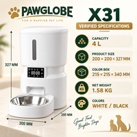Pengumpan Hewan Peliharaan Otomatis 4L Kamera Ganda Kontrol Porsi Terjadwal Anti Macet Dispenser Makanan Kering dengan Mangkuk Stainless Steel Pawglobe