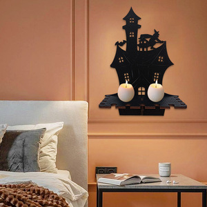 Décorations murales bohèmes d'Halloween en stock, étagères créatives en bois ajouré en forme de château pour la décoration intérieure. - Product Image 3