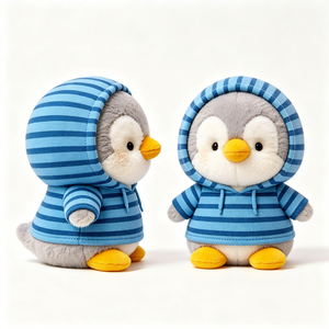 Peluche di <span class=keywords><strong>Pinguino</strong></span> Casual a Righe con Cappuccio, Morbido <span class=keywords><strong>Pinguino</strong></span> Imbottito con Felpa <span class=keywords><strong>Blu</strong></span> a Righe, Giocattolo di Peluche Decorativo - Product Image 2